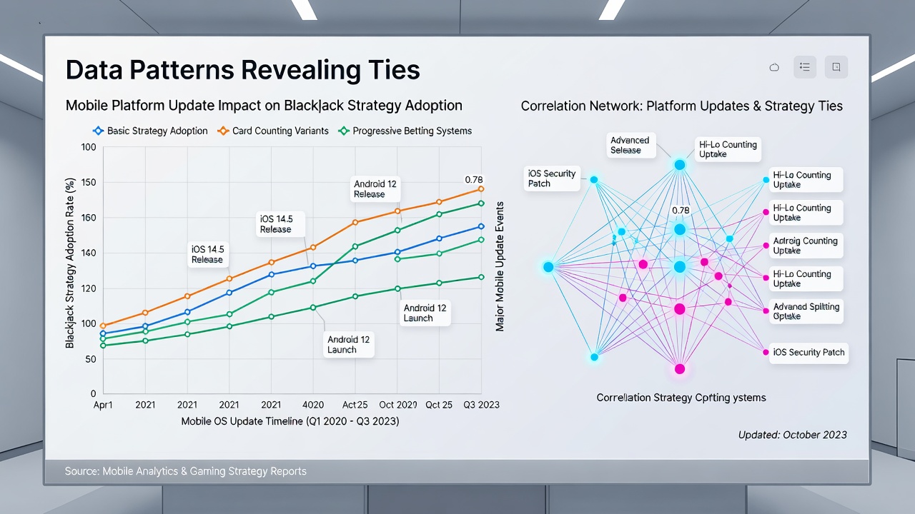 Analytics dashboard showing adoption rate graphs for blackjack strategies following mobile updates