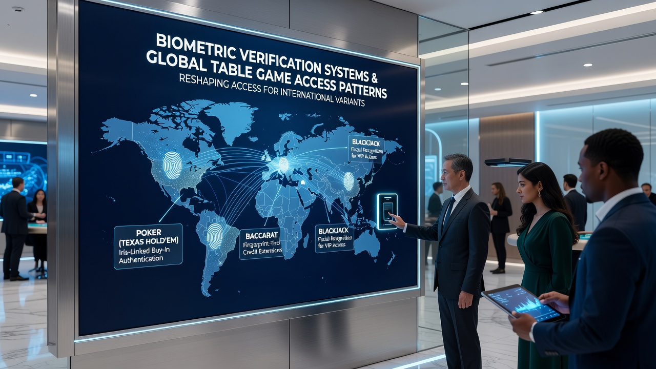 Player using biometric login on tablet to access international table game variants