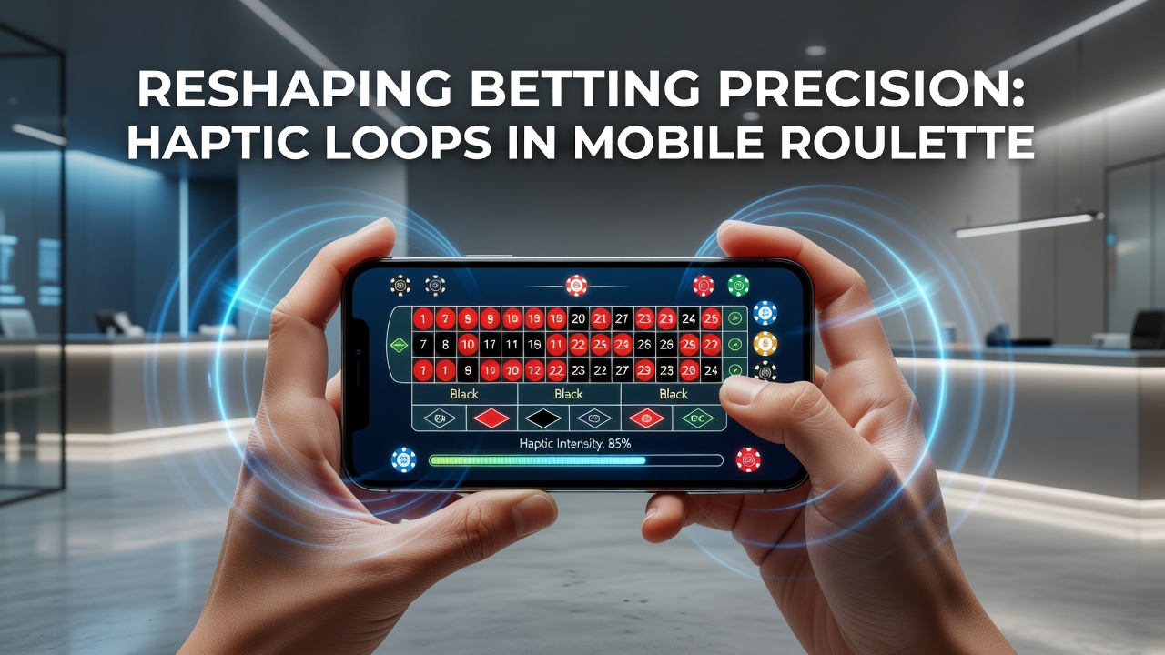 Close-up view of smartphone displaying roulette table with haptic response visualization