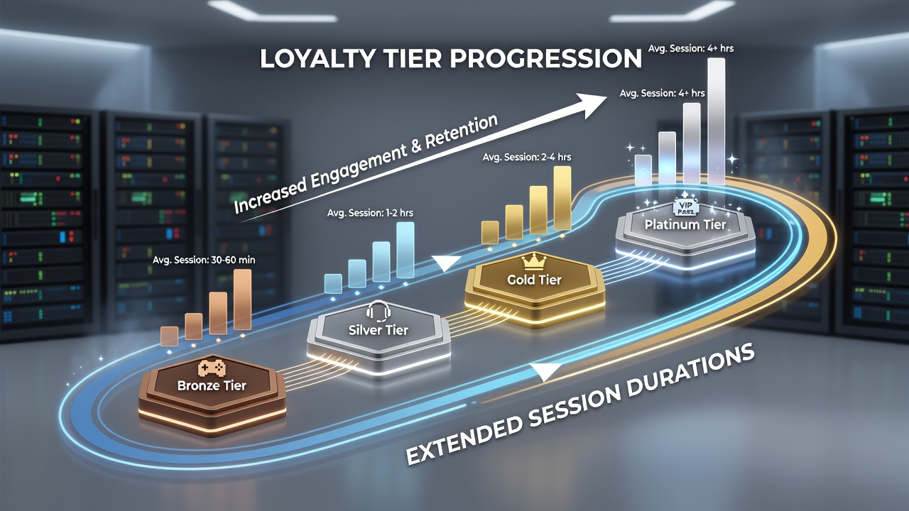 Analytics dashboard displaying session duration trends linked to loyalty tiers in digital gaming environments