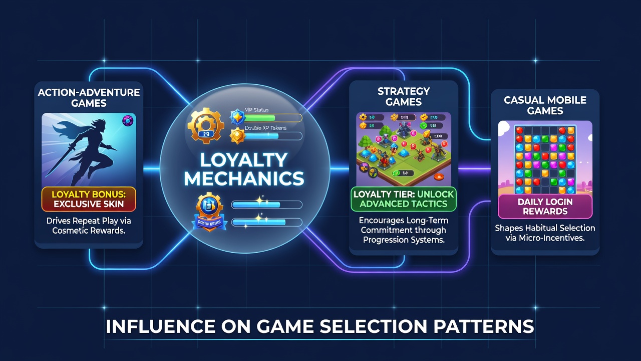 Analytics dashboard displaying player loyalty tiers alongside game selection trends and reward redemption rates