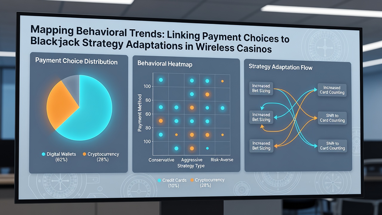Analytics dashboard illustrating correlations between payment types and blackjack decision frequencies on mobile devices