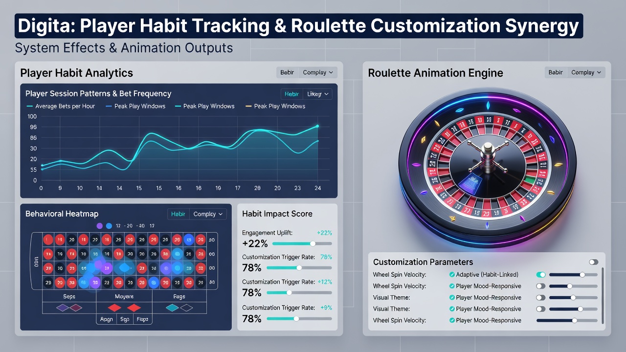 Close-up view of customized roulette wheel interface with varied animation speeds and visual effects driven by tracked player habits