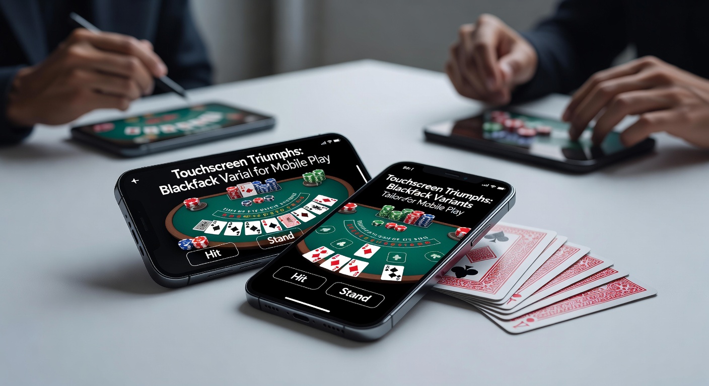 Close-up of fingers interacting with a mobile blackjack app, showing split bets and animated card reveals on a high-definition touchscreen