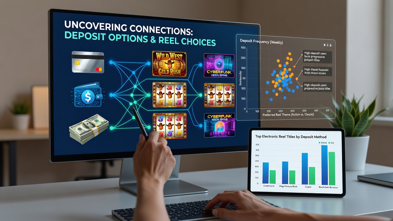 Visualization of deposit methods connecting to various electronic reel game categories in casino player data
